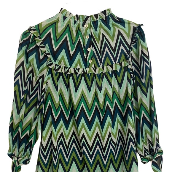OLIVIA JAMES Green Zig Zag Cotton Dress Long Sleeve - Picture 5 of 8